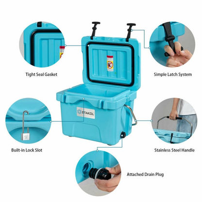16 Quart 24-Can Capacity Portable Insulated Ice Cooler with 2 Cup Holders - Discount Msrp 