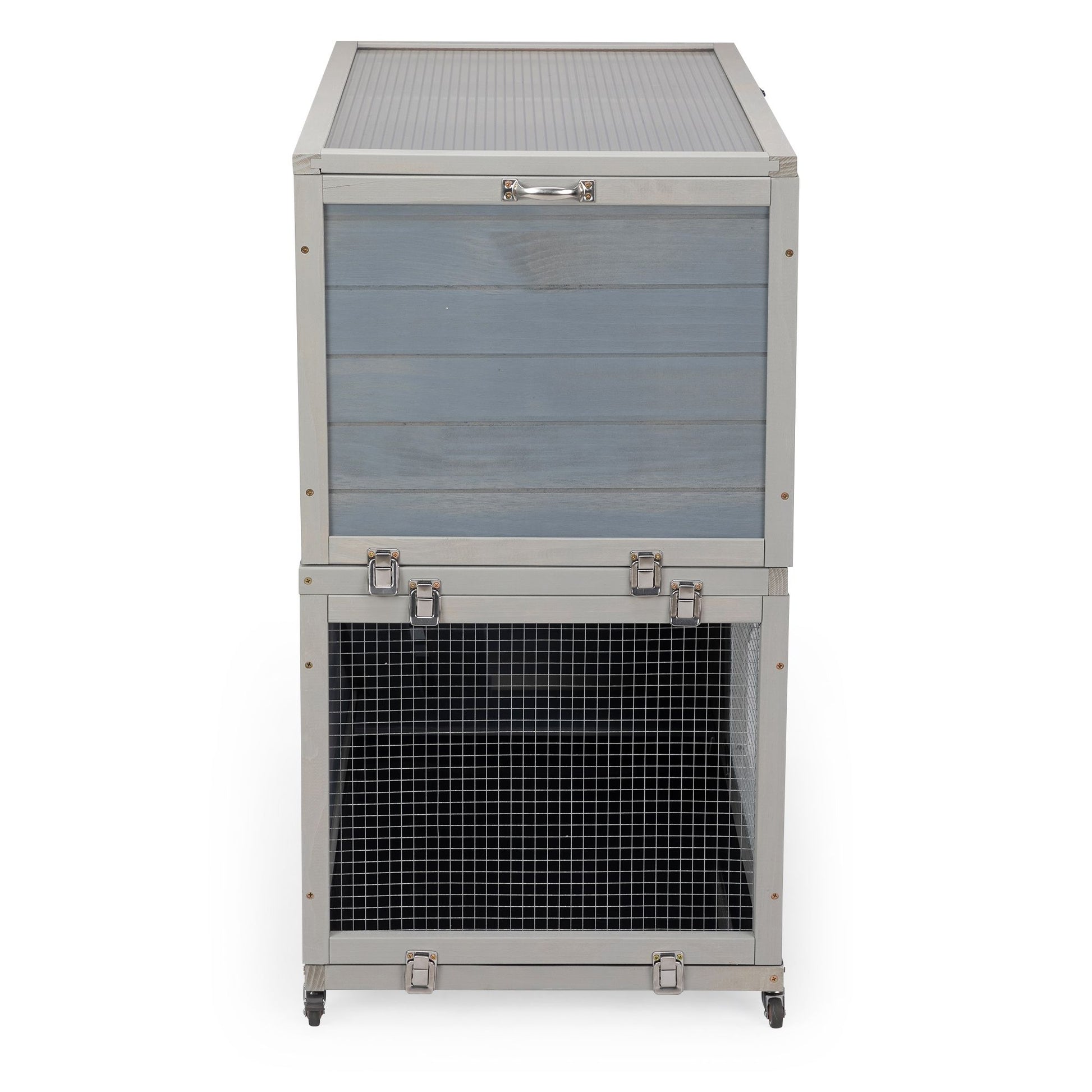 Weatherproof Rabbit House, Indoor/Outdoor Wooden Rabbit Hutch, 2 Story Bunny Cage, Pet House, Wooden Chicken Coop with Wheels, Pull Out Tray for Rabbits and Guinea Pigs, Grey - Discount Msrp 