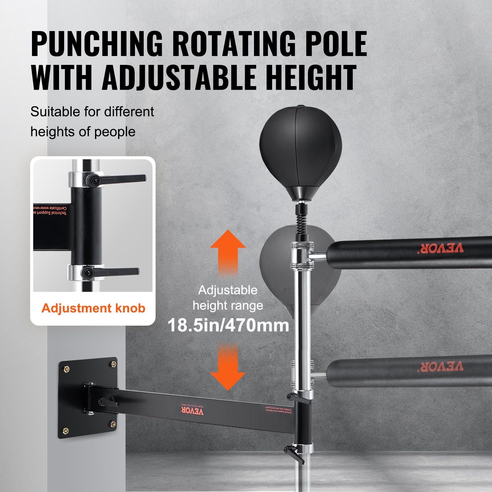 VEVOR Wall Mount Boxing Spinning Bar, Spinning Bar with Punching Ball, Adjustable Boxing Speed Trainer, Reflex Boxing Bar with Gloves, Boxing Training Equipment for Kickboxing, MMA, Fitness - Discount Msrp 