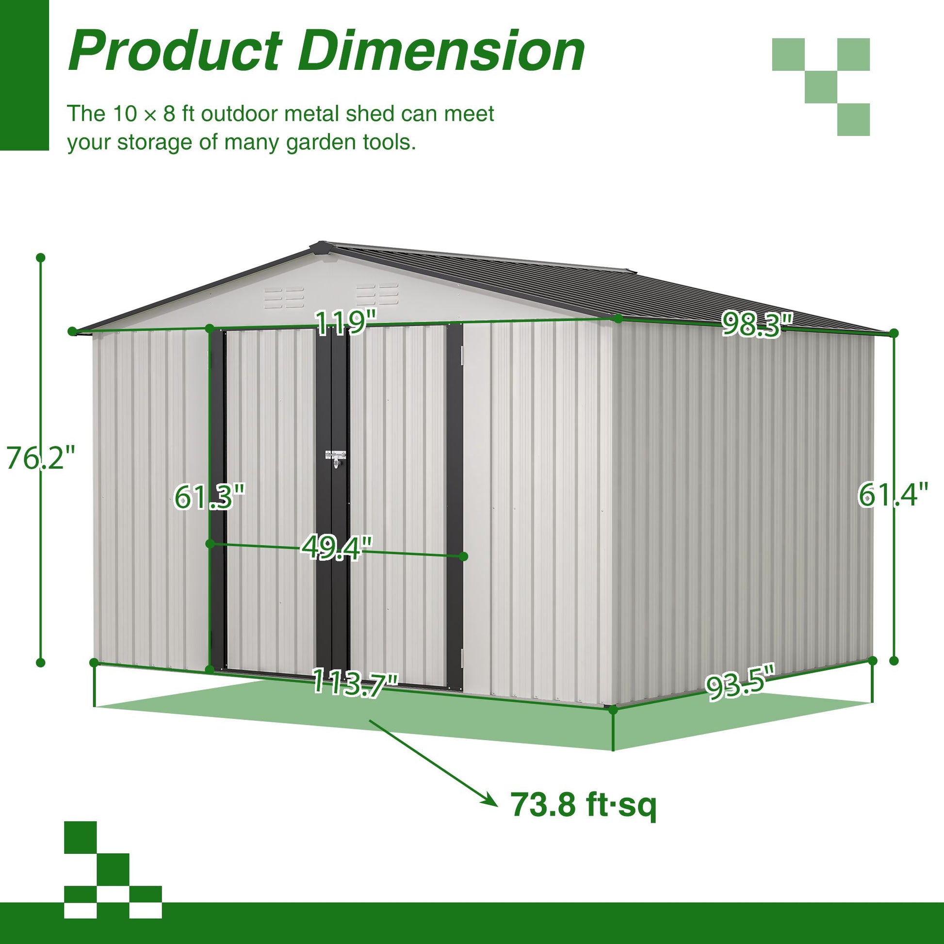 10X8 FT Outdoor Storage Shed, All Weather Metal Sheds with Lockable Doors, Tool Shed for Garden, Patio, Backyard, Lawn, Grey - Discount Msrp 