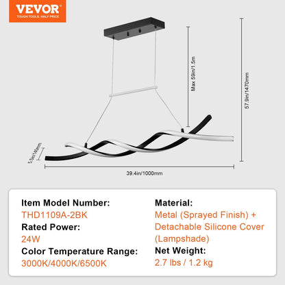VEVOR Modern Chandelier Light Fixtures Dimmable LED Pendant Light Remote Control - Discount Msrp 