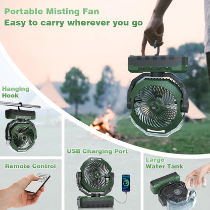 Portable Misting Fan, 24000mAh Rechargeable Battery Powered Camping Fan 460ml Large Tank USB Desk Fan - Discount Msrp 