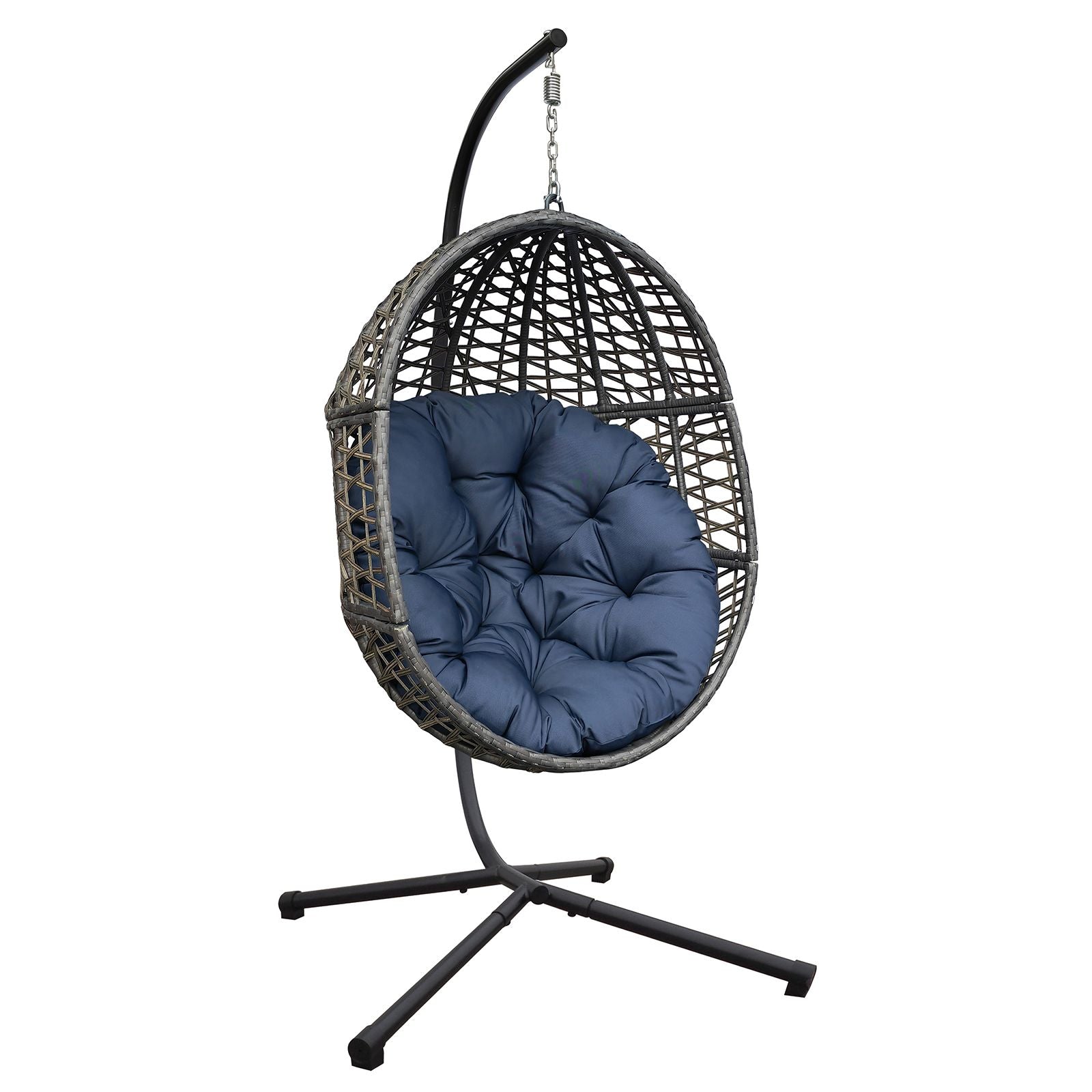 Wicker Hanging Swing Chair; Rattan Hanging Egg Chair with Durable Stand and Waterproof Cushion for Outdoor Garden or Indoor Living Room - Discount Msrp 
