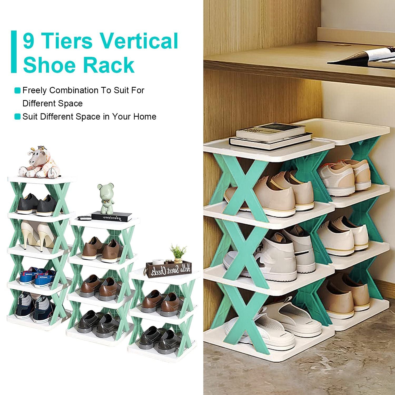 9Tier Narrow Entryway Shoe Rack Plastic Vertical Shoe Organizer Space Saving Free Standing Shoes Storage Shelf Closet Hallway - Discount Msrp 