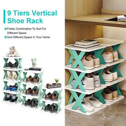 9Tier Narrow Entryway Shoe Rack Plastic Vertical Shoe Organizer Space Saving Free Standing Shoes Storage Shelf Closet Hallway - Discount Msrp 