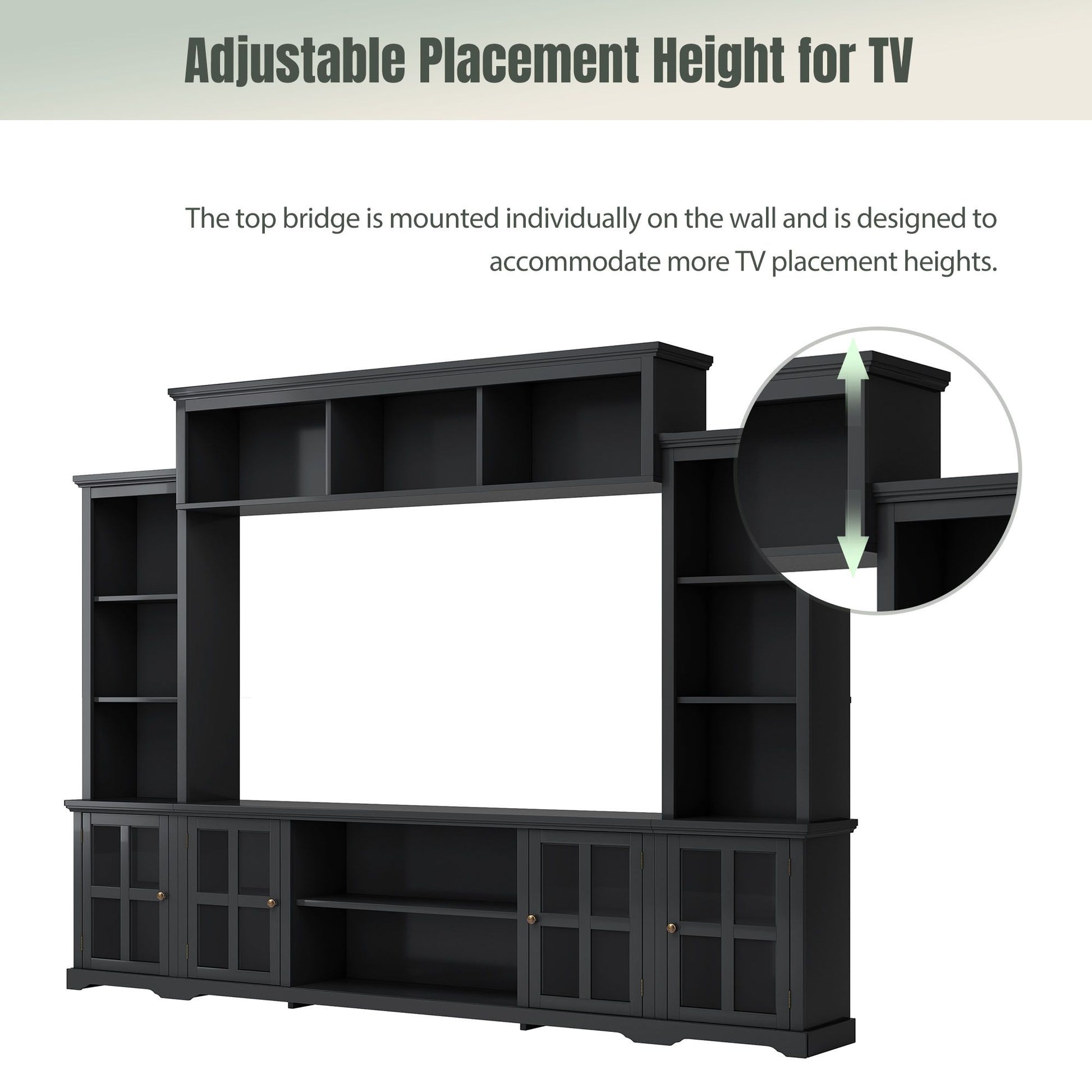[VIDEO provided] ON-TREND Minimalism Entertainment Wall Unit with Bridge, Modern TV Console Table for TVs Up to 70", Multifunctional TV Stand with Tempered Glass Door, Black (Old SKU: SD000009AAB) - Discount Msrp 