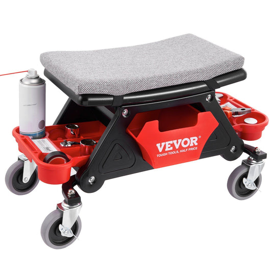 VEVOR Mechanics Stool, 300 LBS Capacity Rolling Mechanic Seat with 4" Wheels, with Three Slide Out Tool Trays and Drawer, Heavy Duty Roller Creeper Seat for Home Garage DIY Automotive - Discount Msrp 