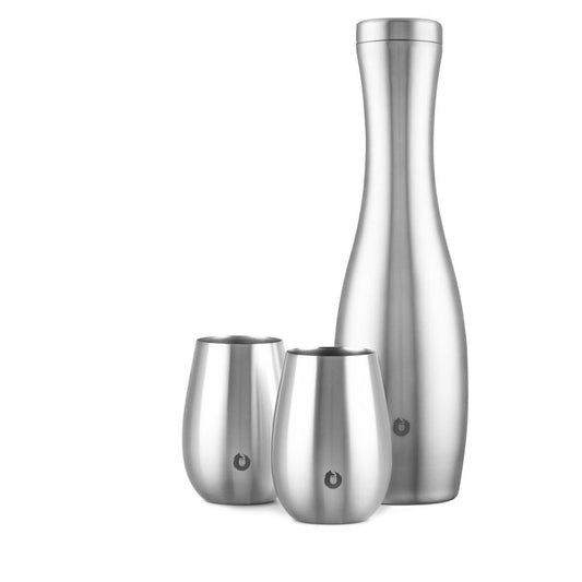 Stainless Steel Carafe and Wine Glass Set, Steel - Discount Msrp 