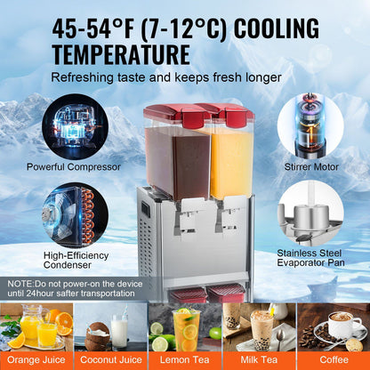 VEVOR Commercial Beverage Dispenser 10L x 2 Tanks Cold Juice Ice Drink Dispenser - Discount Msrp 