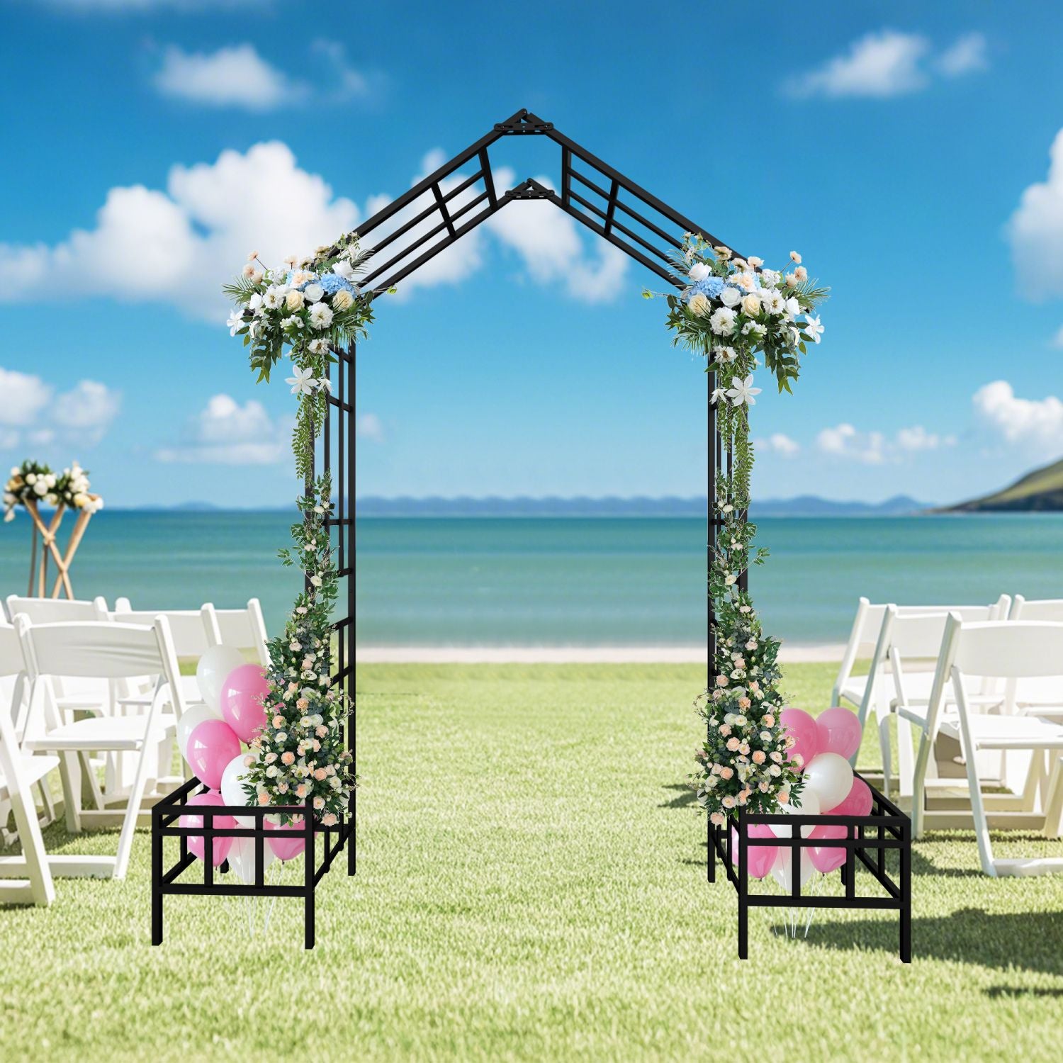 Metal Garden Arch with Adjustable Width W68.11''~W94.29'' Climbing Plants Support Rose Arch Outdoor Black - Discount Msrp 