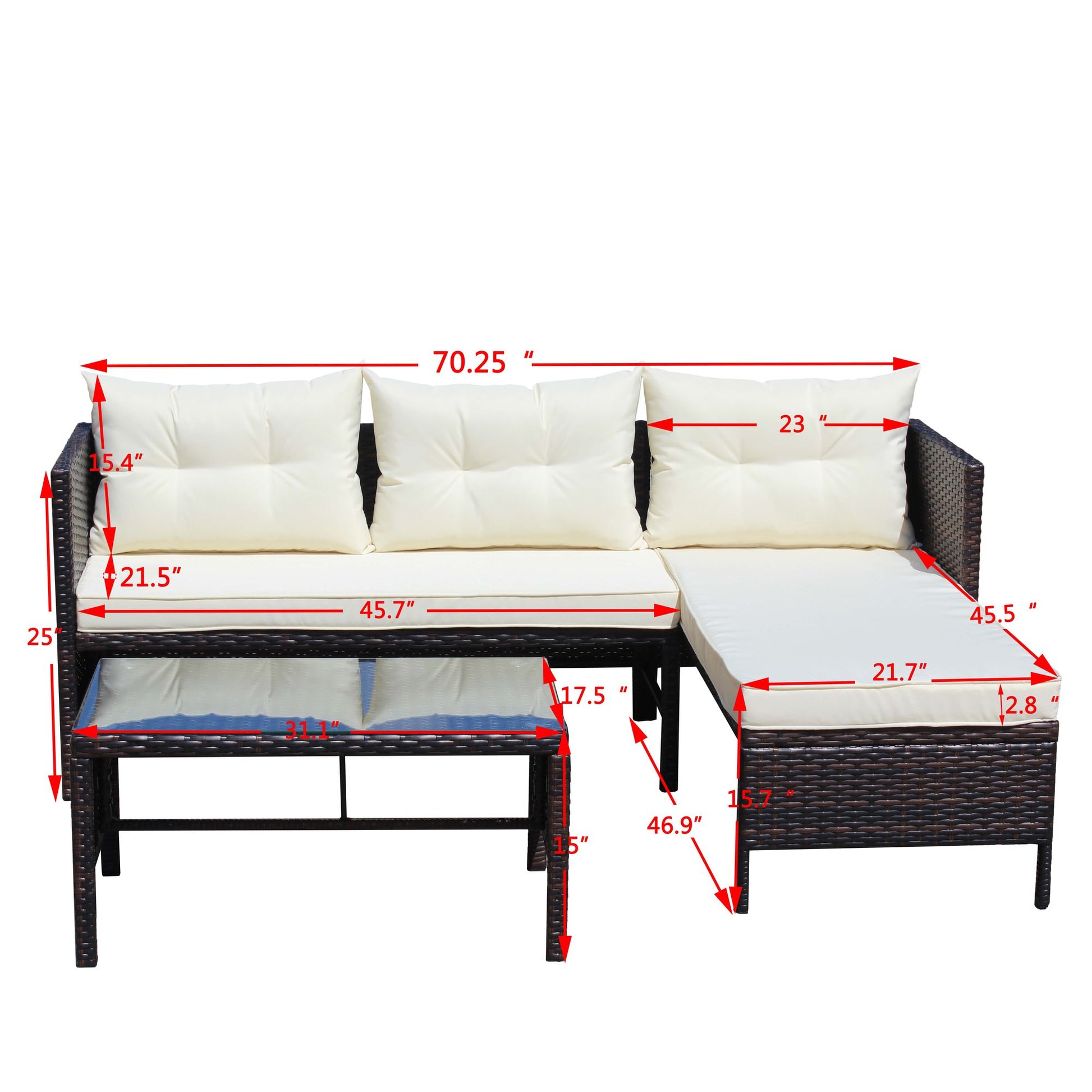 Outdoor patio Furniture sets 3 piece Conversation set wicker Ratten Sectional Sofa With Seat Cushions(Beige Cushion) - Discount Msrp 