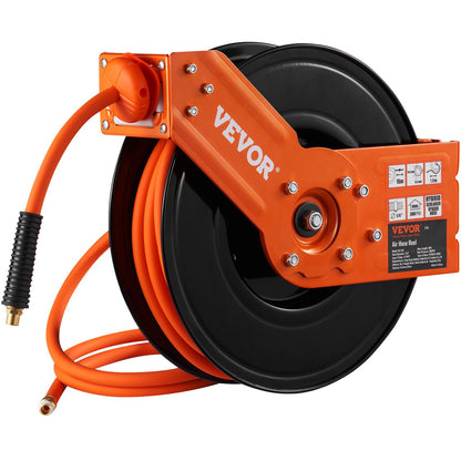 VEVOR Retractable Air Hose Reel, 3/8 IN x 50 FT Hybrid Air Hose Max 300PSI, Air Compressor Hose Reel with 5 ft Lead in, Ceiling / Wall Mount Heavy Duty Single Arm Steel Reel - Discount Msrp 