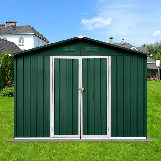 Metal garden sheds 10ft×8ft outdoor storage sheds Green + White - Discount Msrp 