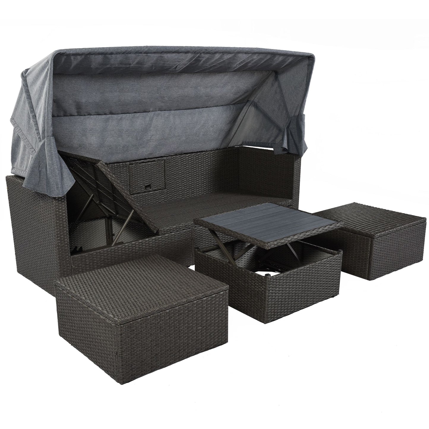 Outdoor Patio Rectangle Daybed with Retractable Canopy, Wicker Furniture Sectional Seating with Washable Cushions, Backyard, Porch - Discount Msrp 