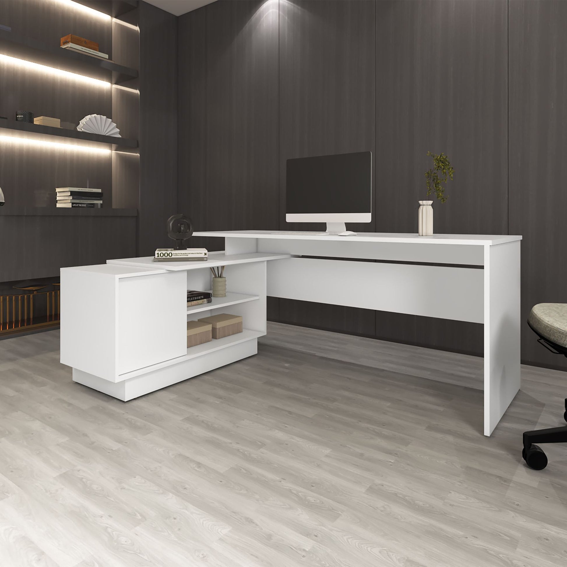 Weir L-Shaped Desk in Melamine, White - Discount Msrp 