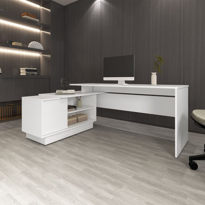 Weir L-Shaped Desk in Melamine, White - Discount Msrp 