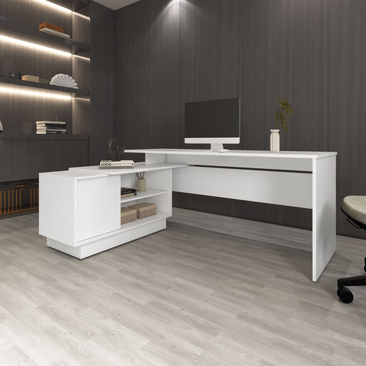 Weir L-Shaped Desk in Melamine, White - Discount Msrp 