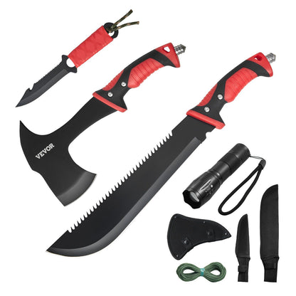 Camping Hatchet Machete Knife Set Sheath Hunting Knife Flashlight Paracord - Discount Msrp 
