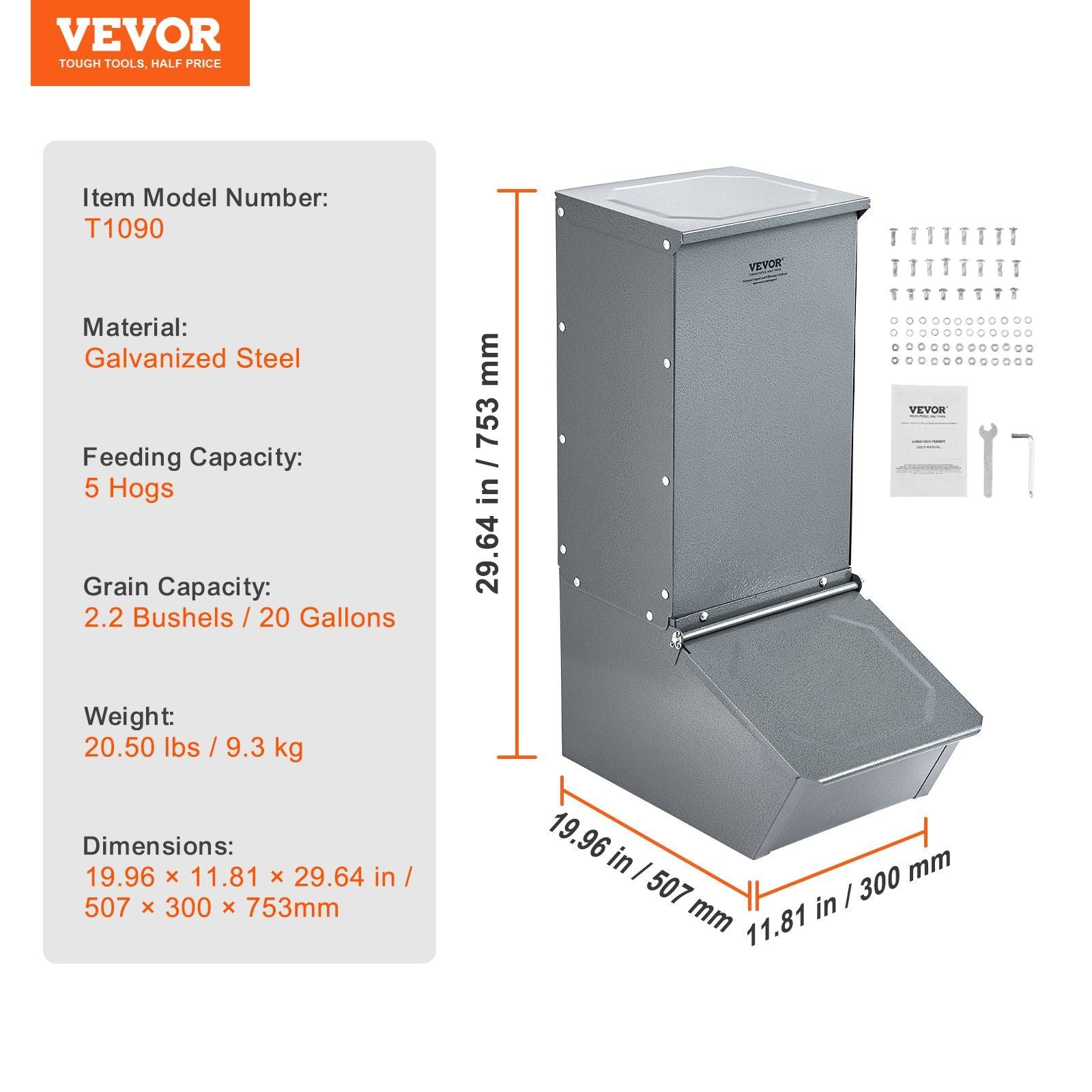 VEVOR Hog Feeder 2.2 Bushel Metal Double Door Pig Feeder Feeding up to 5 Hogs - Discount Msrp 