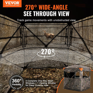 VEVOR Hunting Blind, 270° See Through Ground Blind, 2-3 Person Pop Up Deer Blind for Hunting with Carrying Bag, Portable Resilient Hunting Tent, One-Way See-Through Mesh for Turkey and Deer Hunting - Discount Msrp 