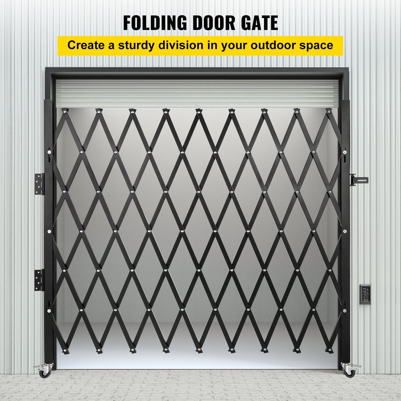 VEVOR Single Folding Security Gate, 7.1' H x 7.1' W (85 x 85 inch)Folding Door Gate, Steel Accordion Security Gate, Flexible Expanding Security Gate, 360° Rolling Barricade Gate, Scissor Gate - Discount Msrp 