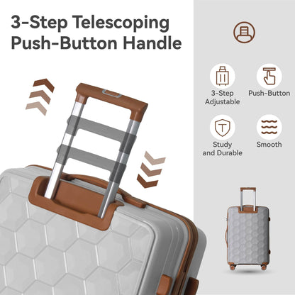 3-Piece Luggage Set Travel Lightweight Suitcases with Rolling Wheels, TSA lock & Moulded Corner, Carry on Luggages for Business, Trip, (20"/24"/28"), White - Discount Msrp 