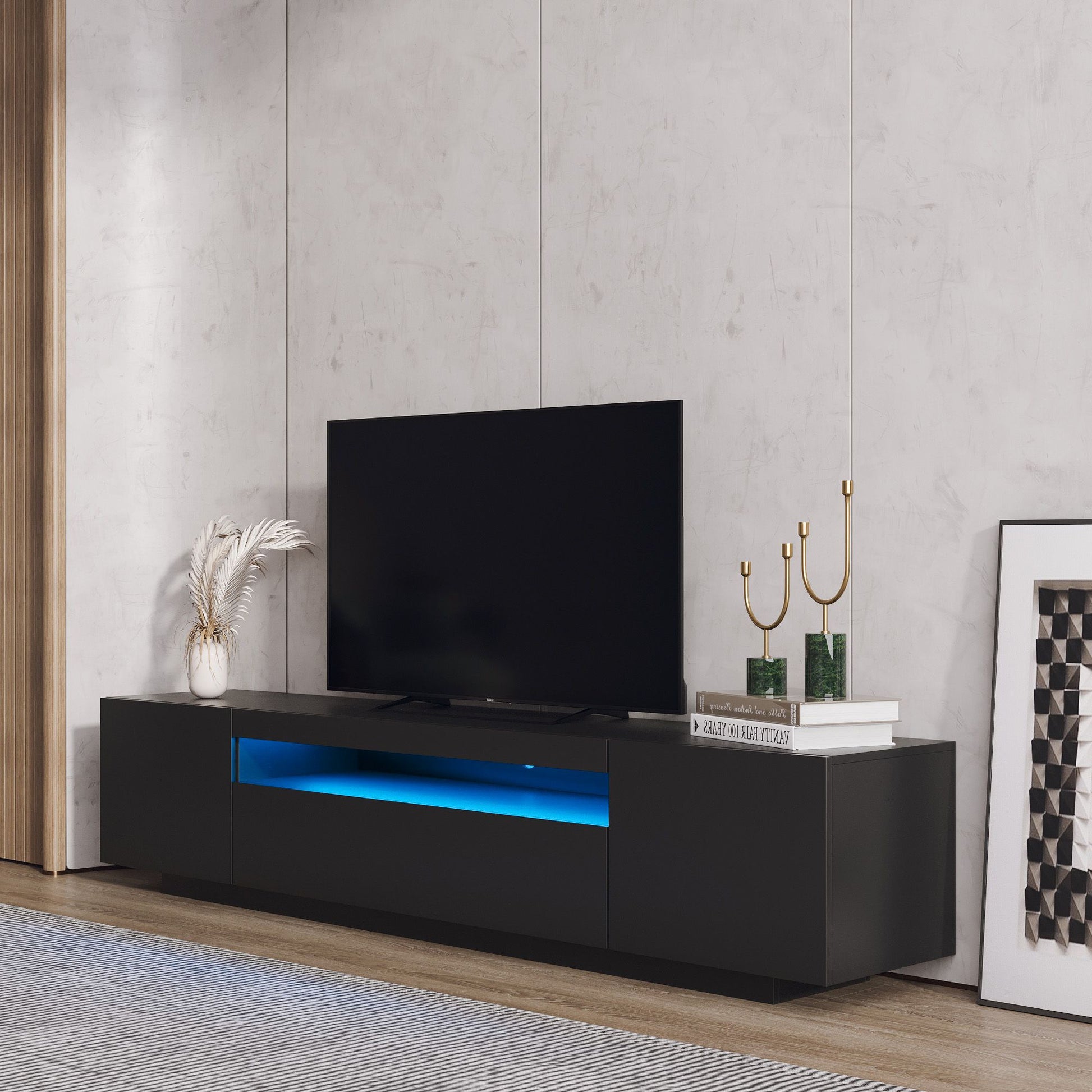 TV Cabinet Wholesale, Black TV Stand with Lights, Modern LED TV Cabinet with Storage Drawers, Living Room Entertainment Center Media - Discount Msrp 