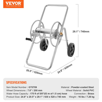 VEVOR Hose Reel Cart, Hold Up to 175 ft of 5/8'' Hose (Hose Not Included), Garden Water Hose Carts Mobile Tools with Wheels, Heavy Duty Powder-coated Steel Outdoor Planting for Garden, Yard, Lawn - Discount Msrp 