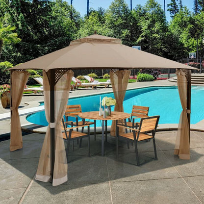 12 x 10 Feet Outdoor Double Top Patio Gazebo with Netting - Discount Msrp 