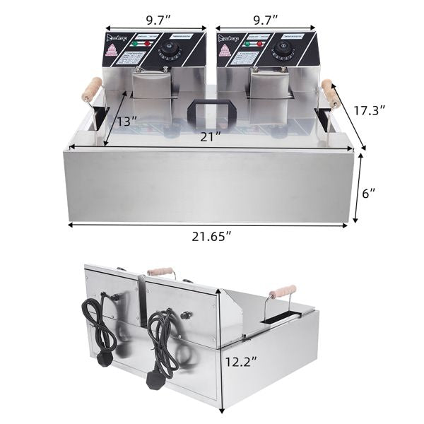[Replace the old encoding 82308600]Eh83O 110V Oil Consumption 12.7Qt/12L Oil Pan Total Capacity 23.26Qt/22L Stainless Steel Large Single-Cylinder Electric Fryer 5000W Max - Discount Msrp 