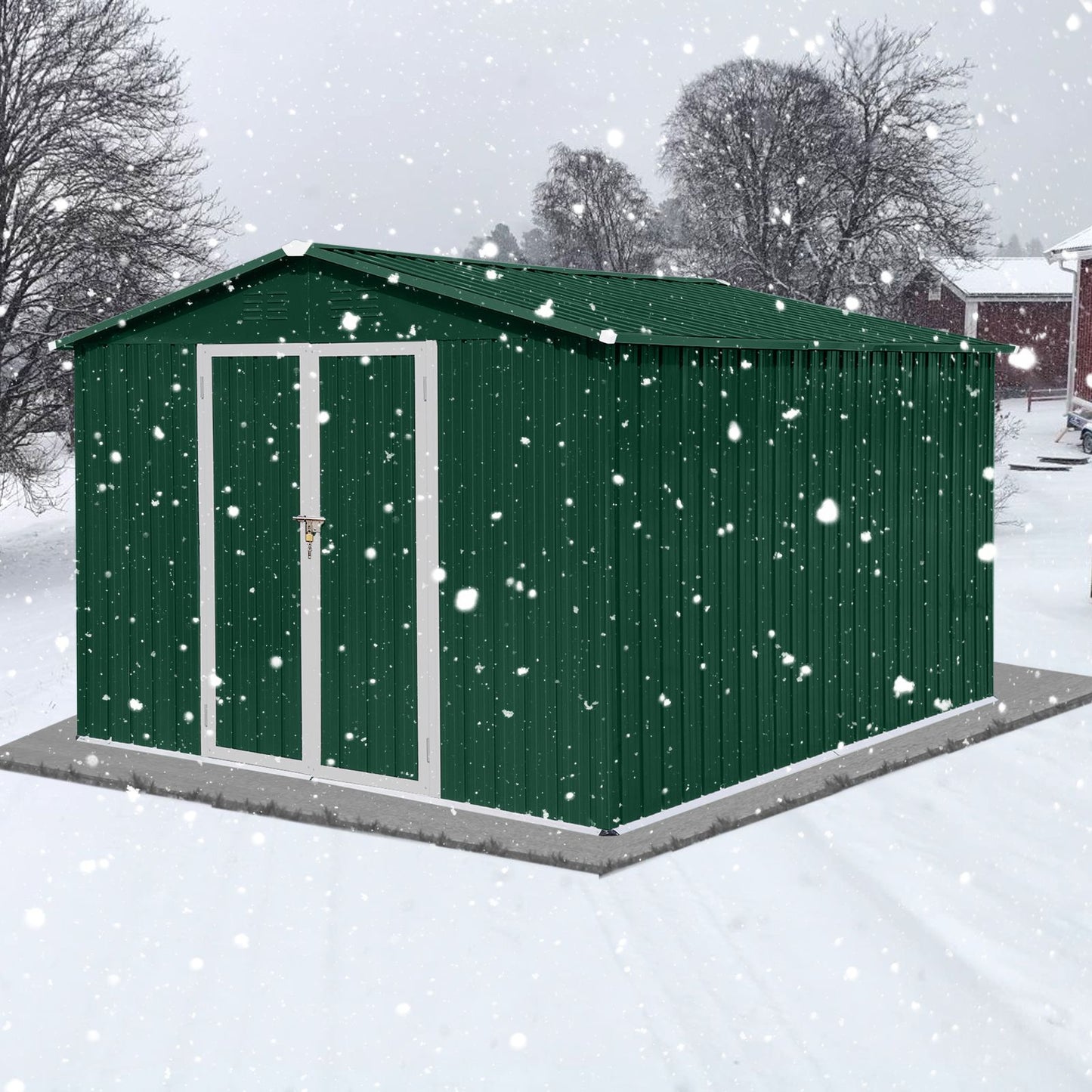 Metal garden sheds 10ft×8ft outdoor storage sheds Green + White - Discount Msrp 