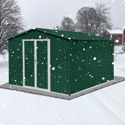 Metal garden sheds 10ft×8ft outdoor storage sheds Green + White - Discount Msrp 