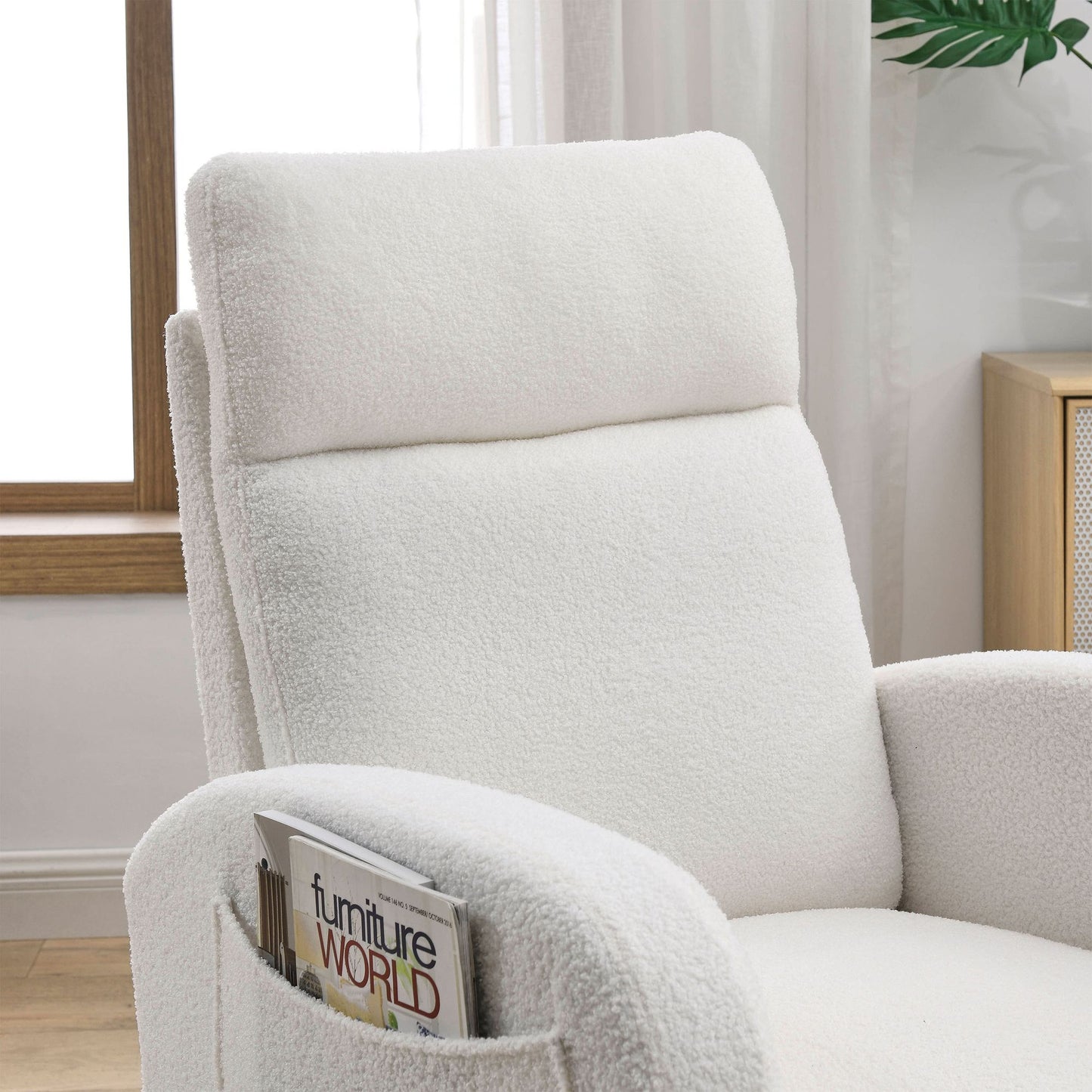 [Video] Welike 27.6"W Modern Accent High Backrest Living Room Lounge Arm Rocking Chair, Two Side Pocket ,Teddy White (Ivory) - Discount Msrp 