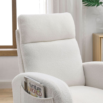 [Video] Welike 27.6"W Modern Accent High Backrest Living Room Lounge Arm Rocking Chair, Two Side Pocket ,Teddy White (Ivory) - Discount Msrp 