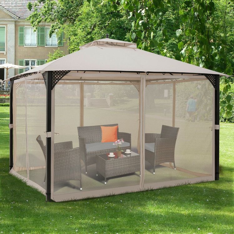 12 x 10 Feet Outdoor Double Top Patio Gazebo with Netting - Discount Msrp 