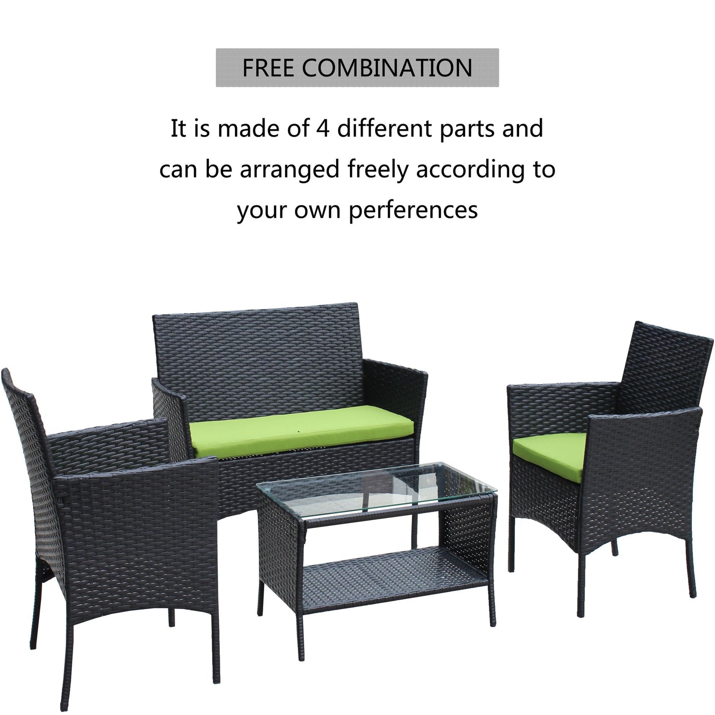 4 PC Rattan Patio Furniture Set Outdoor Patio Cushioned Seat Wicker Sofa - Discount Msrp 