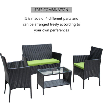 4 PC Rattan Patio Furniture Set Outdoor Patio Cushioned Seat Wicker Sofa - Discount Msrp 