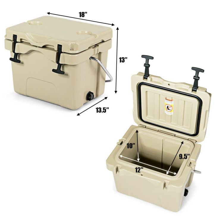 16 Quart 24-Can Capacity Portable Insulated Ice Cooler with 2 Cup Holders - Discount Msrp 