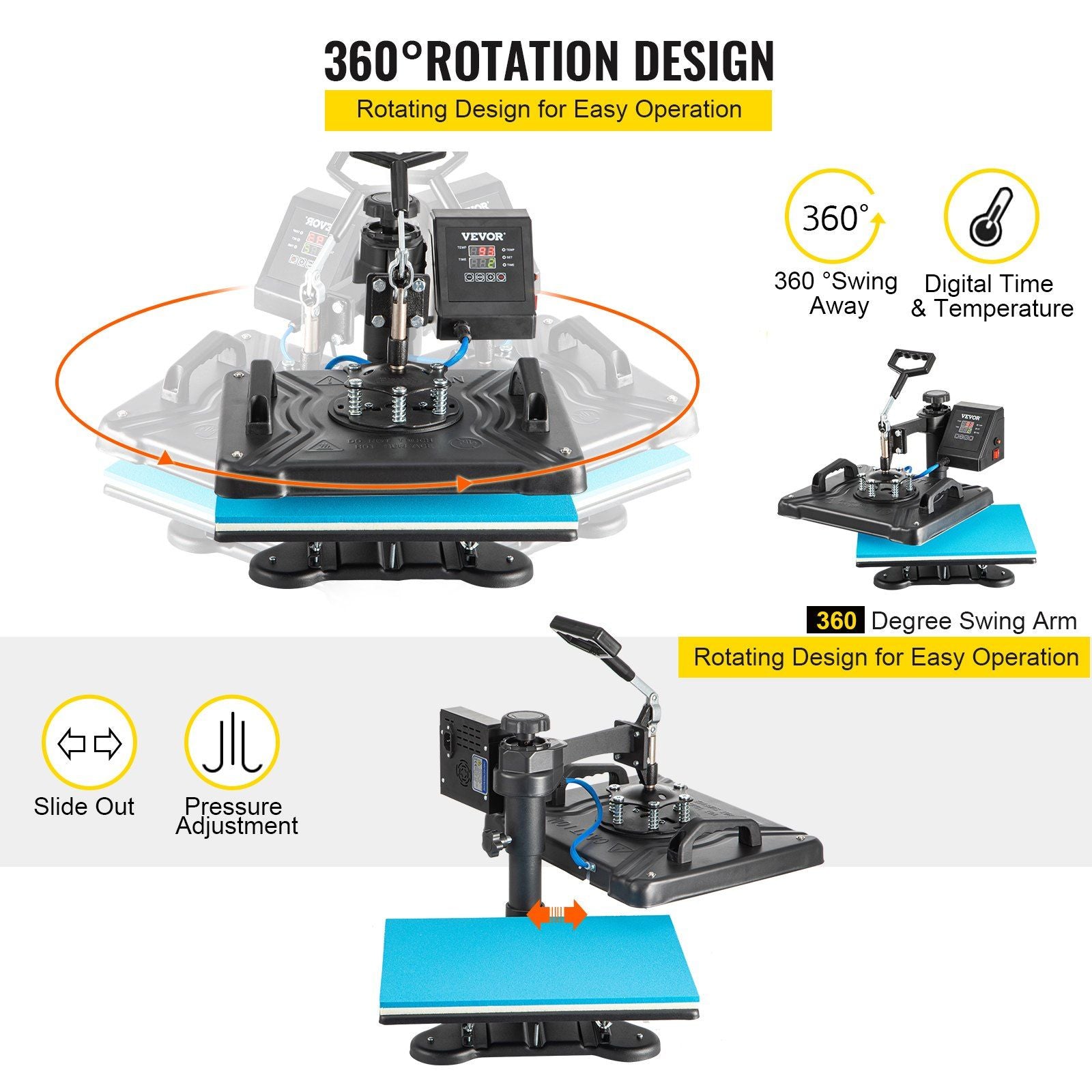 VEVOR Heat Press Machine, 12X15 Inch 6 in 1 Combo Digital Multifunctional Sublimation Heat Transfer Machine, 360 Degree Rotation Swing Away Heat Press for Printing T Shirts Hat Mug Cap Plate 1050W - Discount Msrp 