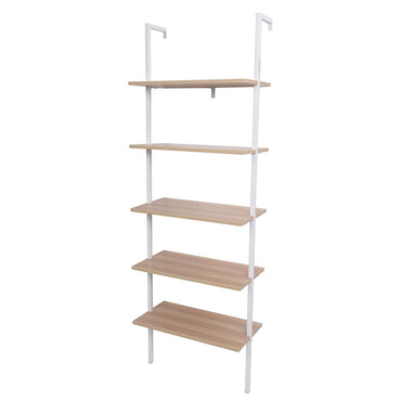 5-Shelf Wood Ladder Bookcase with Metal Frame Industrial 5-Tier Modern Ladder Shelf - Discount Msrp 