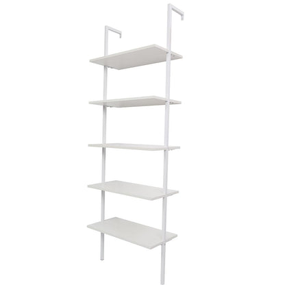 5-Shelf Wood Ladder Bookcase with Metal Frame Industrial 5-Tier Modern Ladder Shelf - Discount Msrp 