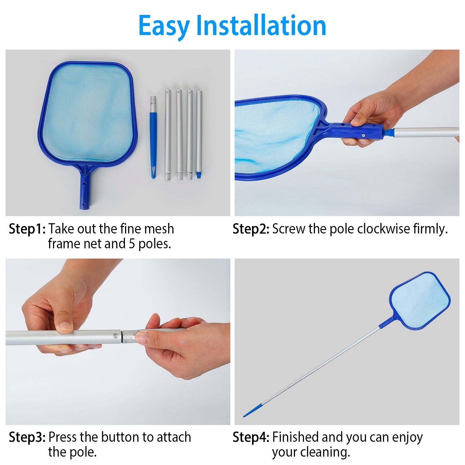 Swimming Pool Telescopic Leaf Net Skimmer Rake with Adjustable Aluminum Pole and Nylon Medium Fine Mesh for Cleaning Swimming Pools, Hot Tubs, Spas and Fountains - Discount Msrp 