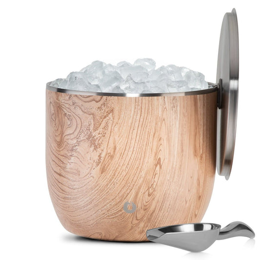 Extra Large Ice Bucket with Lid and Ice Scoop, Natural Teak - Discount Msrp 