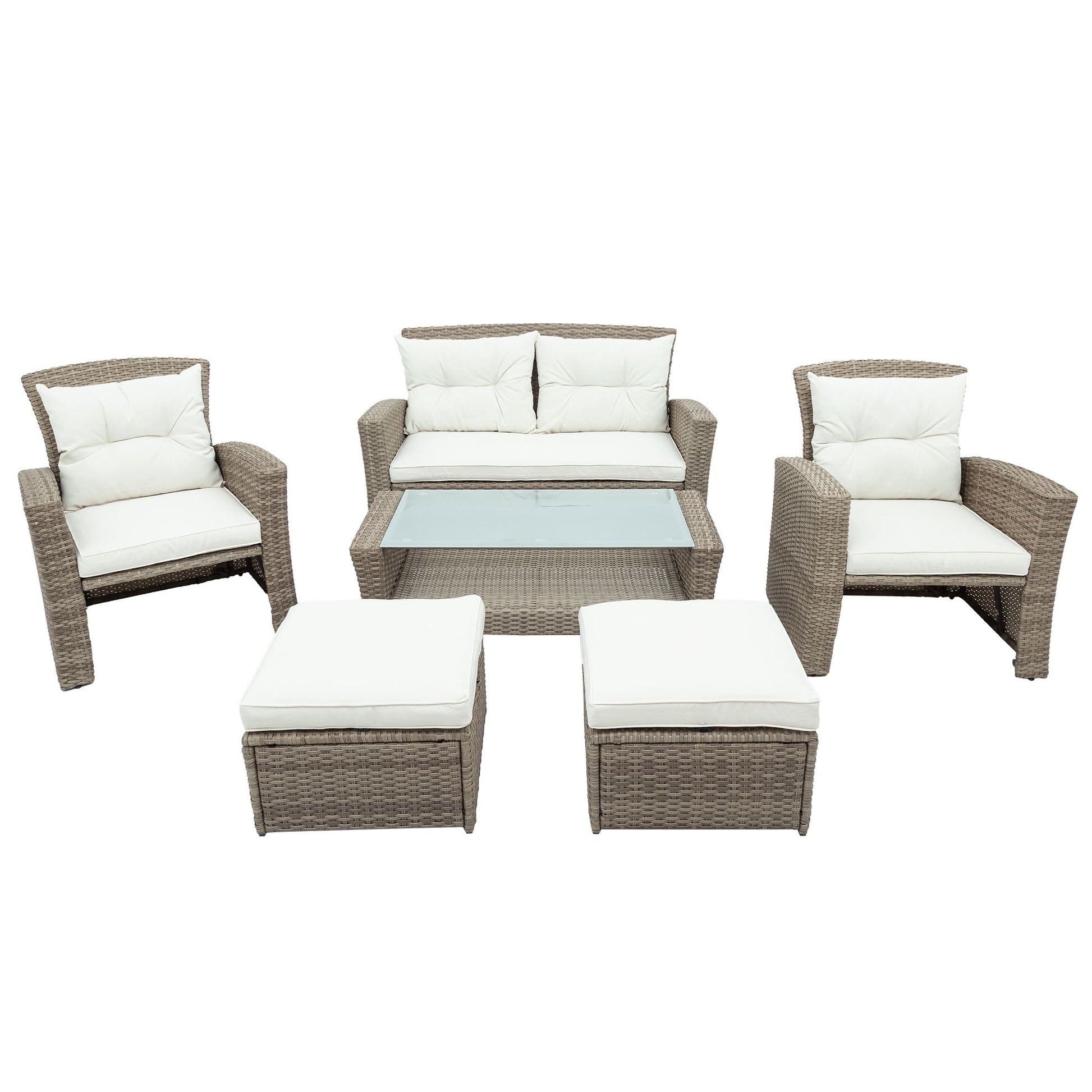 Patio Furniture Set; 4 Piece Outdoor Conversation Set All Weather Wicker Sectional Sofa with Ottoman and Cushions - Discount Msrp 