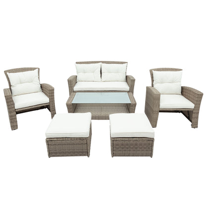Patio Furniture Set; 4 Piece Outdoor Conversation Set All Weather Wicker Sectional Sofa with Ottoman and Cushions - Discount Msrp 