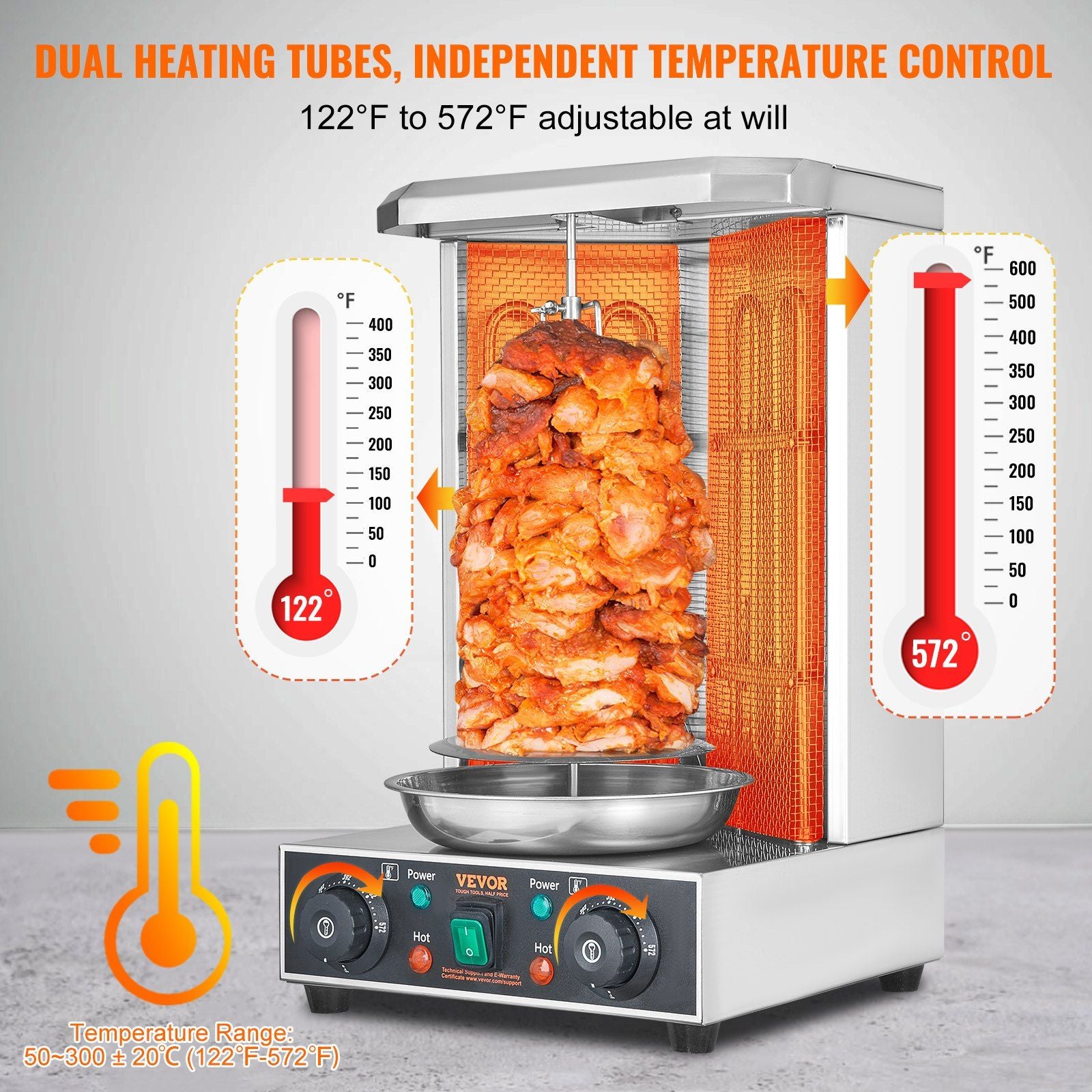 VEVOR Shawarma Grill Machine, 13 lbs Capacity, Chicken Shawarma Cooker Machine with 2 Burners, Electric Vertical Broiler Gyro Rotisserie Oven Doner Kebab Machine, for Home Restaurant Kitchen Parties - Discount Msrp 