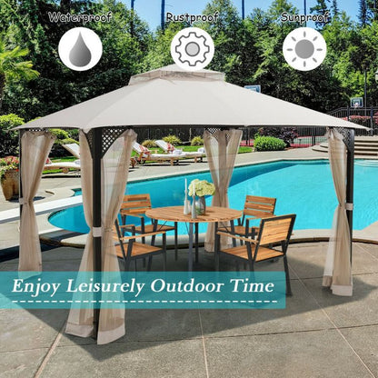 12 x 10 Feet Outdoor Double Top Patio Gazebo with Netting - Discount Msrp 