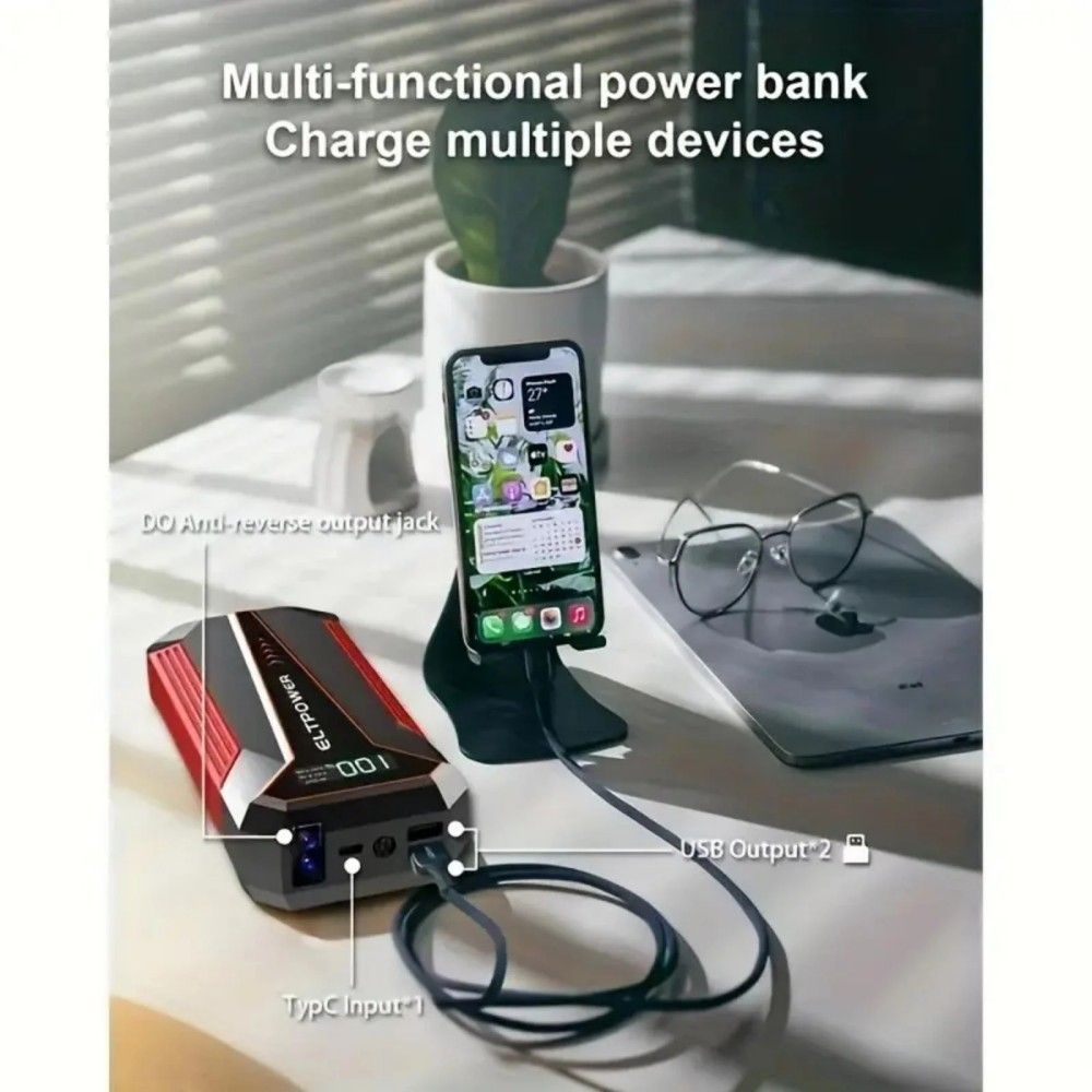 20000mAh Car Battery Jump Starter with Dual USB Quick Charge and LED Light Red - Discount Msrp 