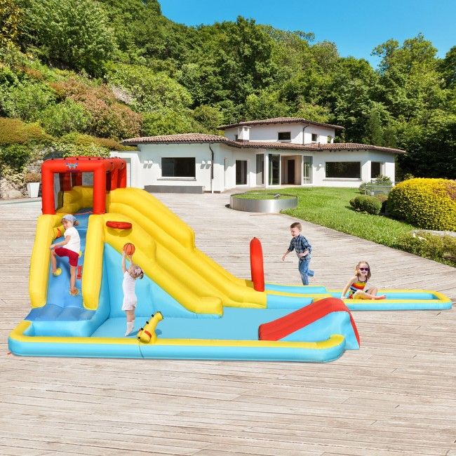 Inflatable Dual Slide Water Park Climbing Bouncer with 735W Air Blower - Discount Msrp 