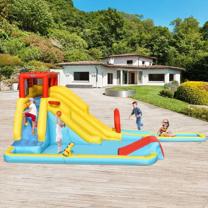 Inflatable Dual Slide Water Park Climbing Bouncer with 735W Air Blower - Discount Msrp 